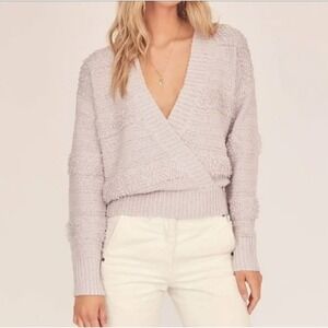 ASTR The Label Women's Lavender Textured Knit Wrap Cropped Cardigan Sweater M‎